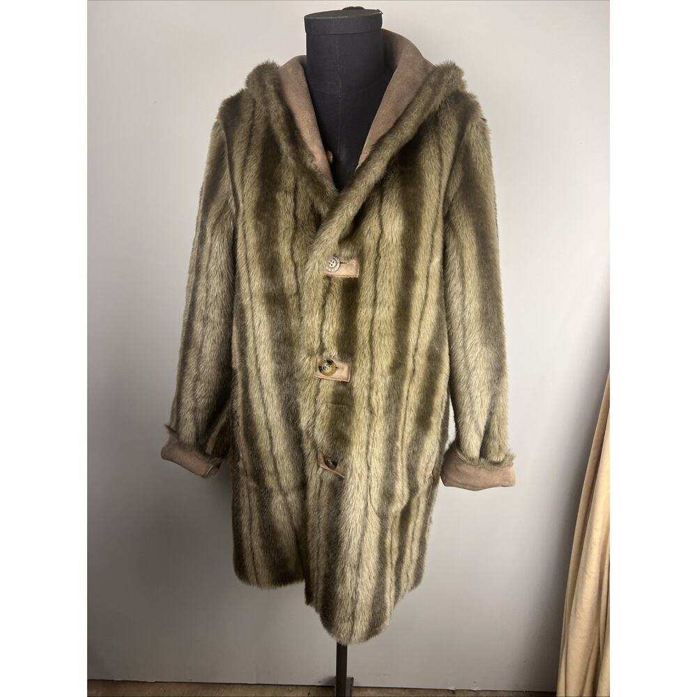 Dennis Basso REVERSIBLE Faux Suede & Faux Fur Tan Small Hood